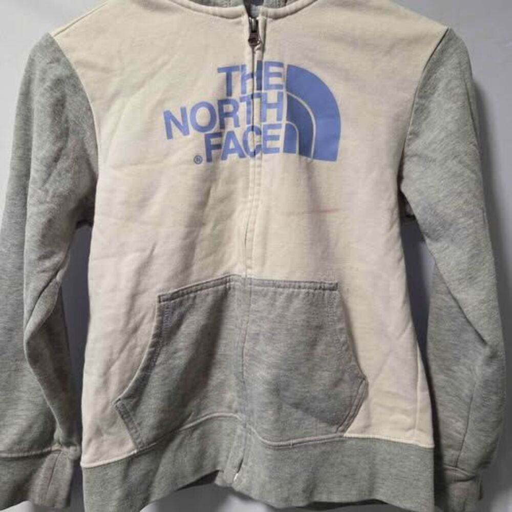 Girls North Face Full-Zip Hoodie Cream and Grey Size 10/12
